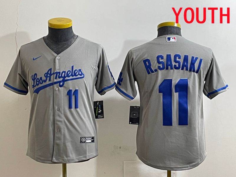 Youth Los Angeles Dodgers #11 R.Sasaki Grey Game 2025 Nike MLB Jersey style 5->youth mlb jersey->Youth Jersey